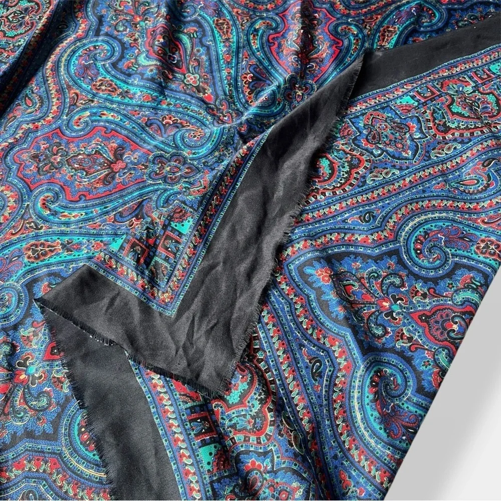 Vintage late 90s Paisley Scarf in Blue & Red Boho Glam Heritage Revival Chic 46”